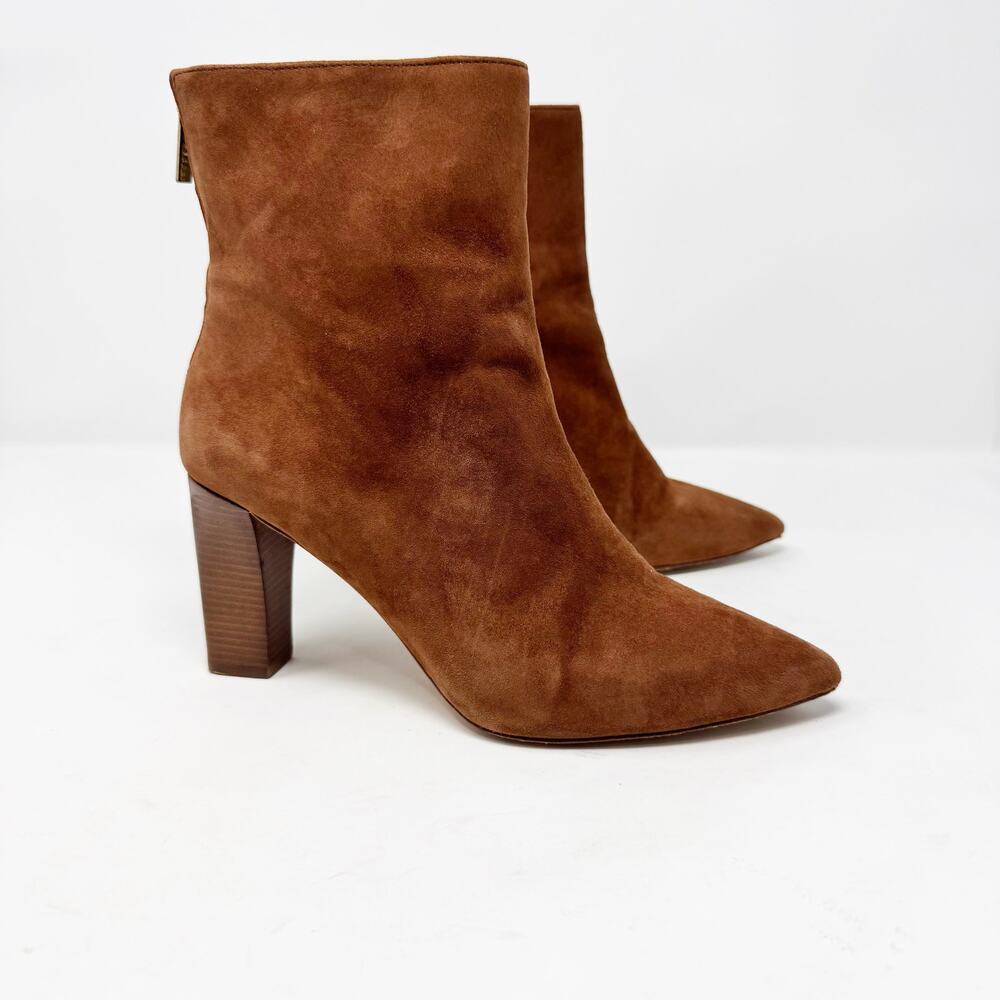 Lafayette 148 Edwin Suede Ankle Boots 8.5 Brown Block Heel